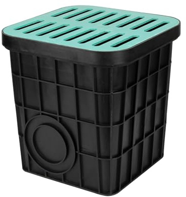 KVMORZE 15x15x15 in Catch Basin with Fiber Glass Grate for Drainage, Large Drainage Basin with Debris Basket, French Drain Basin Strainers Without Reserved Hole for Yard, Downspout, Municipal Pipeline
