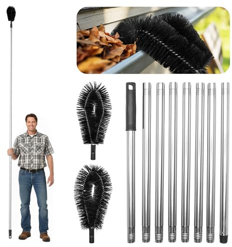 Premium 10.5 ft Gutter Cleaning Tools from The Ground - Adjustable Rain Gutter Cleaning Brush with Pole No Ladder Needed Long-Reach Gutters Removal of Leaves, Branches & Debris