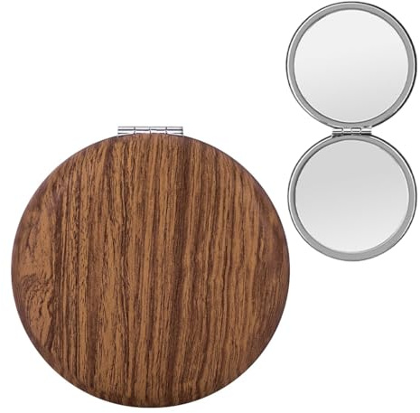 ROKZELT Miroir De Poche Pliable, 1X/2X Miroir Grossissant Double Face, Petit Miroir De Voyage Portable, Miroir De Sac À Main, En Design Bois, Pour Maquillage Et Hommes Et Femmes