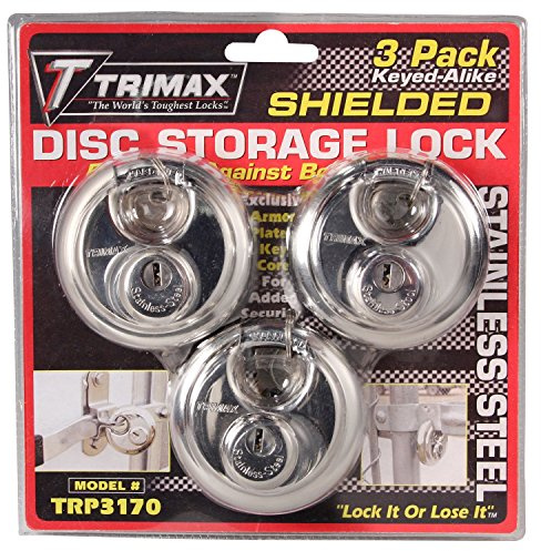 Trimax TRP3170 70 mm Round Stainless Steel Padlock with 10 mm Keyed Alike Shackle, (Pack of 3),Silver