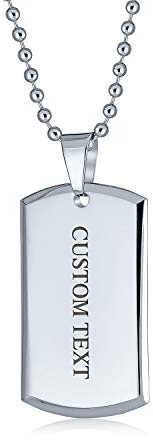 Bling Jewelry Grande Plaque Identification Militaire Personnalisable Pour Hommes Collier En Acier Inoxydable Poli Argenté Avec Chaîne Billes 24 Pouces Gravure Personnalisée
