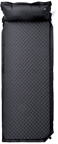 Lions Self Inflating Camping Mat Single With Pillow Roll - Portable Lightweight Camping Mattress Self-Inflating for Outdoor Sleeping, Backpacking, Camping, Hiking, 180x60cm, 3cm Thick, Black