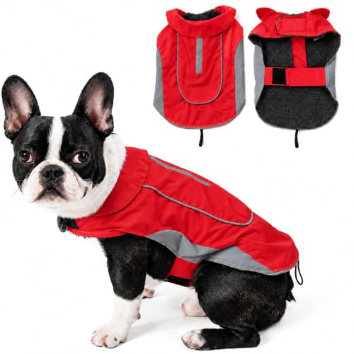 Morezi Dog Warm Coats Jackets Waterproof Coats with Harness Hole Puppy Coat for Small Medium Dogs - Red - XXXL
