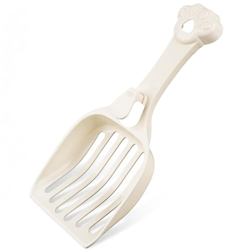 Depets Cat Litter Scoop, Litter Scoop with Wide Slats, Kitty Litter Scooper for Pine Pellets, Durable Plastic Litter Sifter Scoop - Designed for Easy Sifting, Milky White