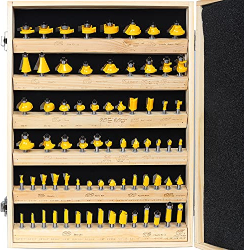 KOWOOD Router Bits Set 1/4 Inch Shank ,70 Piece Router Bit Set,Tungsten Carbide Router Bits Kit for Professional Woodworking