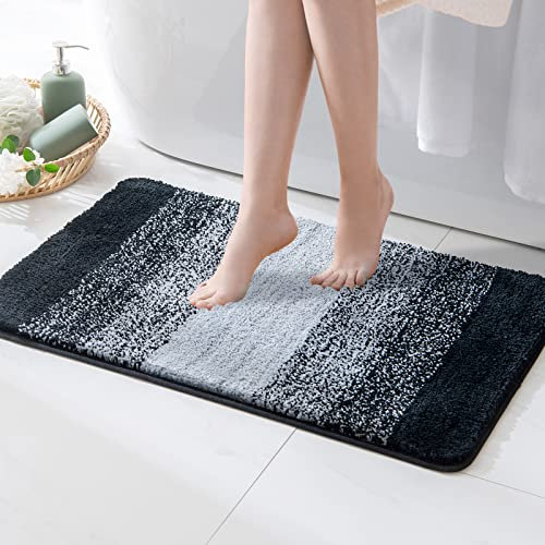 MIULEE Badteppich Badematte Rutschfester Duschvorleger Saugfähiger Badezimmerteppich Gestreiftes Muster Weiche Fussmatte für Wohnzimmer Badezimmer 40x60 cm Schwarz