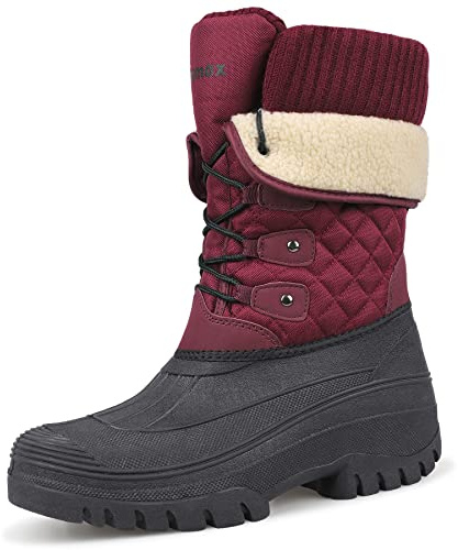 Knixmax Outdoor Winterstiefel Damen Warm Gefütterte Schneestiefel Winterschuhe mit wasserdichtem Obermaterial und rutschfesten Sohlen Geeignet für die Schneesaison im Winter Wein EU40