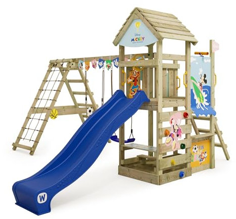 Disney's Micky Maus und Freunde Story Spielturm von Wickey - Klettergerüst, Kletterturm, Gartenspielgerät für Kinder - Outdoor Garten Spielplatz aus Holz mit Sandkasten