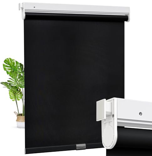 Moonice Cordless Roller Blinds No Drill No Tools Roller Blinds Blackout Shades with Heat Insulation Easy to Install Waterproof Window Shades for Home Ofiice Bathroom (Black, Custom Size)