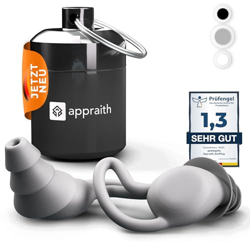 APPRAITH® ZenPlug Bouchons d'oreilles pour concert, sommeil, voyage, travail [Silicone Nano de qualité supérieure] Protection auditive | Réutilisable | Réduction du bruit jusqu'à 32 dB | Gris | Avec