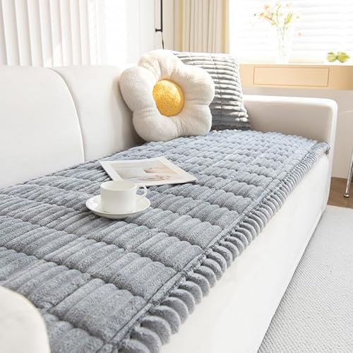 ShowyLive Sofa Covers 1 2 3 4 Seater Non Slip Sofa Slipcovers Super Soft & Thick Corduroy Sofa Cushion Covers Sofa Protectors from Pets/Kids/Dogs(Light Grey, 28 * 83 inch/70 * 210CM)