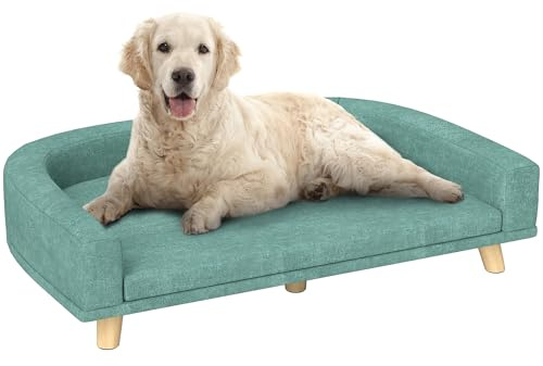 PawHut Canapé Chien, Lit pour Chien avec Coussin Déhoussable et Housse Lavable, Design Scandinave en Tissu Polyester avec Pieds en Bois, 98 x 67 x 25 cm, Vert Clair