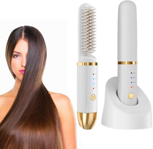 Glätteisen Kabellos mit 5000mAh Akku, 2 in1 Glättbürste Kabellos, 20S Schnelles Aufheizen, 3 Wärmestufen 160°C-200°C für Alle Haartypen, Tragbare Haarglätter Stylingbürste für Reise