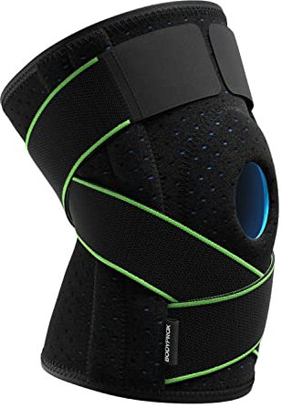 Bodyprox Kniebandage mit seitlichen Stabilisatoren und Gel-Pads für Kniescheibe, gegen Arthrose (L)