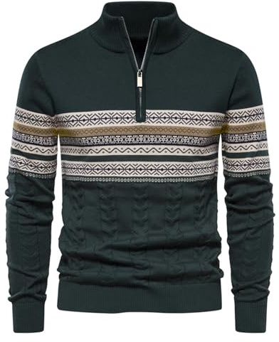 Genfien Jersey de Cuello Alto Con Cremallera para Hombre - Punto Cálido para Navidad
