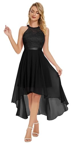 WedTrend Women's Cocktail Dress Floral Lace Cocktail Dress Hi-Lo Midi Prom Dress for Ladies Elegant Wedding Guest Skater Dress for Teens WT0204BlackM