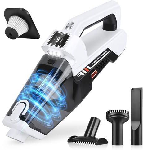 Aspirador de Mano Sin Cable,Aspirador Portátil 3 en 1 Sin Cable con Luz LED,16000Pa de Succión Fuerte,Carga Tipo C,Filtro HEPA Lavable,Aspirador Pequeño para Coche, Casa, Oficina, Pelo de Mascota