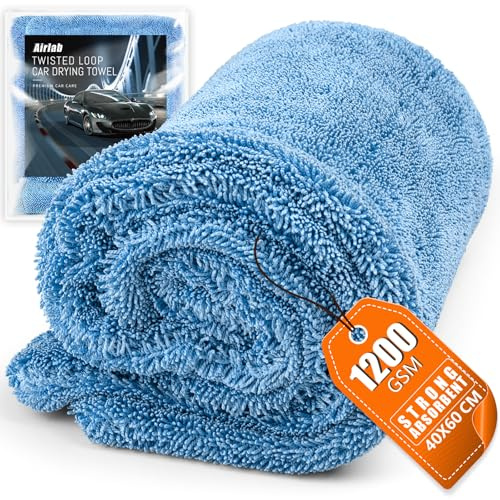 Airlab XL Chiffon Microfibre Séchage Voiture 60x40CM, 1200GSM Serviette Super Absorbant Anti Rayures Polissage Detail Auto Moto Vitre Salle de Bain, Lingette Entretien Professionnel Efficace Nettoyage