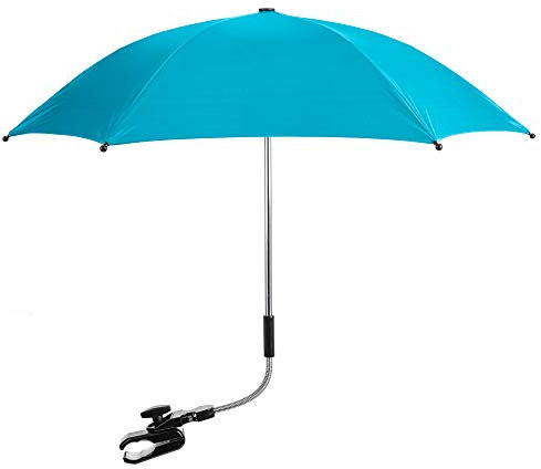 Baby Parasol Compatible with Maxi COSI, Universal Pram Parasol with 50+ UV Protection, Baby and Infant Sun Umbrella for Buggy, with Adjustable Fixing Clamp, Clip on Stroller Umbrella (Light Blue)