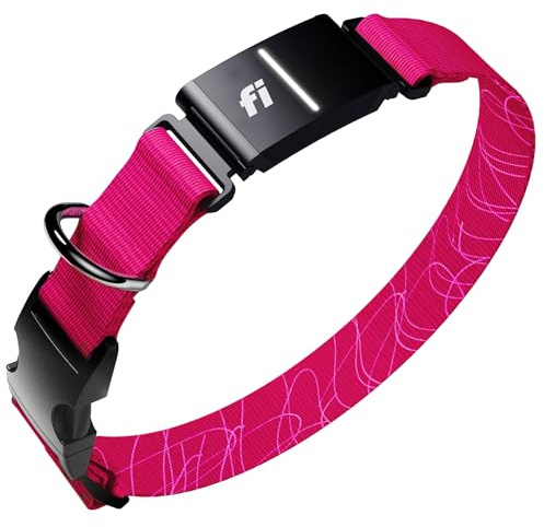 Fi New Series 3+ Smart Dog Tracker Collar [6 Month Membership Included] GPS Tracker for Dogs with Health & Behavior Monitoring, Escape Alerts, Waterproof, LED, Apple Watch Compatible (Pink, Large)