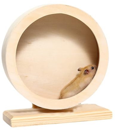 STGBCST Rueda para hámster de madera natural, rueda silenciosa para hámsters enanos y jerbos, 19 x 11 x 16,5 cm, rueda de madera para hámster, rueda silenciosa, accesorios para animales pequeños (360