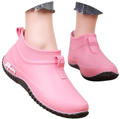 Richymfa Botines de lluvia para mujer, cómodos, antideslizantes, impermeables, ligeras, botines de trabajo de altura media, Chelsea Boots, moda, botas cortas al aire libre, botas impermeables para