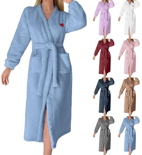 Albornoz de mujer de felpa sin capucha, albornoz de mujer de algodón largo y esponjoso, bata de franela, albornoz de mujer de espesor, bata de baño, albornoz de invierno, albornoz de sauna, tallas