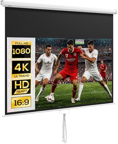 HOMCOM Telo Proiettore da 80 Pollici 4K HD Formato 16:9, Altezza Regolabile Manuale, Schermo Proiettore, Grandangolo di 160 Gradi, Telo Videoproiettore per Casa, Home, Cinema, Ufficio, Esterno, Bianco