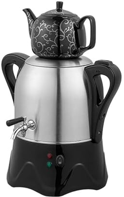 2000W elektrisk turkisk tebryggare, 3L tekanna i rostfritt stål, 1L keramiktekanna, elektrisk vattenkokare samovar, med varmhållningsfunktion, porslins-tekanna for kaffe, doftande te(Black)