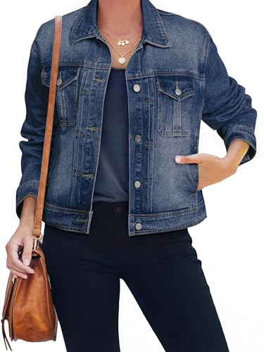 Glamaker Womens Jean Jacket 2026 Casual Button Down Long Sleeve Denim Jacket Fitted Trucker Shacket with Pockets