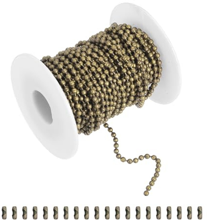 sourcing map Catena a sfere da 10 m, in acciaio inossidabile, rotolo con 20 connettori per appendere ornamenti, targhette per cani, portachiavi, decorazioni natalizie (bronzo, diametro esterno 3 mm)