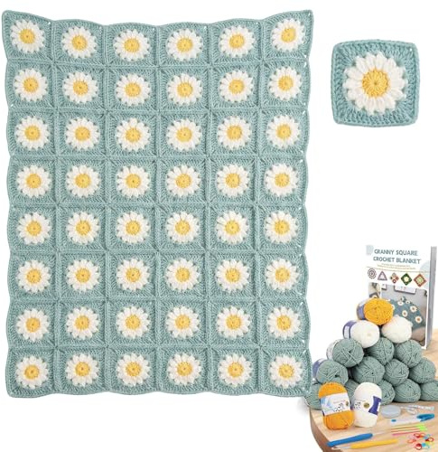 Kit all'uncinetto, coperta all'uncinetto, kit completo per principianti e adulti, kit completo di coperta all'uncinetto con istruzioni passo-passo, filato e accessori per imparare a lavorare