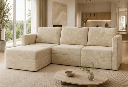Devoko Canapé d'angle modulaire Convertible, canapé modulable L, canapé 3 Places avec Grand Espace de Rangement caché, canapé Moderne Salon Beige