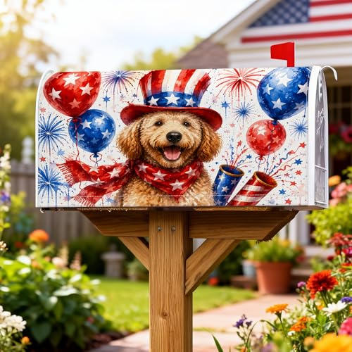 Coperture magnetiche per cassette postali per cani, con palline patriottiche festive e fuochi d'artificio per il 4 luglio, copertura stagionale per cassetta postale per giardino, patio, 53 x 64 cm