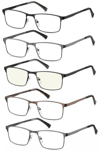 Eyecedar 5-pack läsglasögon män metallram fjädergångjärn rostfritt stål material inkluderar solläsare +1,00