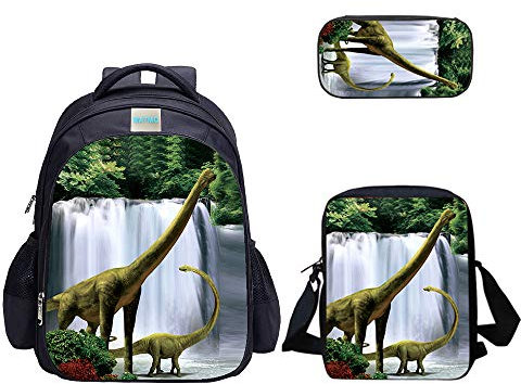 MATMO Juego de mochila y lonchera de dinosaurio para niños, estuche para lápices (juego de dinosaurios 12)