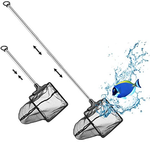 Filhome Fischnetz für Aquarien, mit ausziehbarem langem Griff aus Edelstahl, feinmaschiges Netz für Aquarien