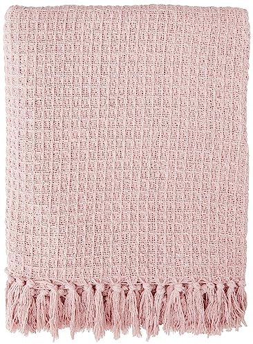 Emma Barclay Honeycomb - Recycled Cotton Plain Waffle Textured Chair Sofa Setee Throw Over Blanket in Blush Pink - 50x60 (127x152cm)