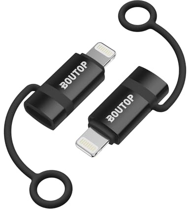 BOUTOP 2 stycken 36 W USB C till Lightning-adapter [Apple MFi-certifierad] för snabb laddning och dataöverföring, med anti-förlust rep för iPhone 14 13, iPad Air 4/Mini 5-svart, inte för OTG/ljud