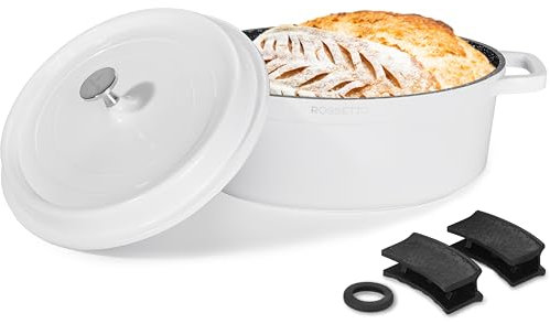 ROSSETTO 10,6L Cocotte ovale en fonte d’aluminium, revêtement antiadhérent en céramique. Couvercle avec picots saveurs. Compatible tous feux dont induction et au four jusqu’à 220° (38cm, Blanc)