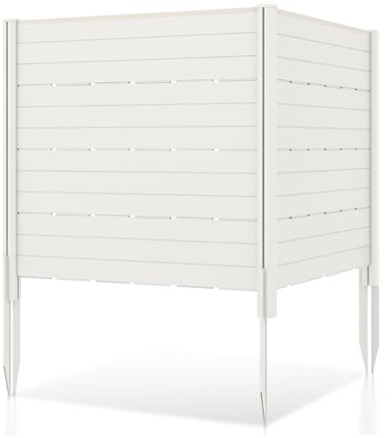 COSTWAY 2 Panels Outdoor Privacy Screen, 120 x 115cm Decorative Fence Trash Can Enclosure with 5 Stakes, HDPE Freestanding Picket Fence Panels for Garden Yard Patio Lawn (White)