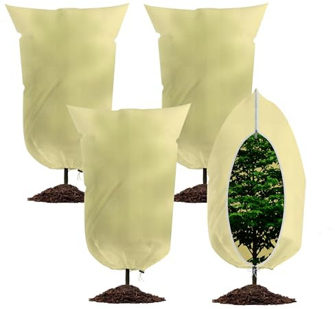 WISD Housse d’Hivernage pour Plantes 80 g/m², Lot de 4 (80× 120 cm), Protection Contre Le Gel et Le Froid avec Fermeture Éclair et Cordon de Serrage, Sac Hivernal Réutilisable Pot/Palmiers/Oliviers