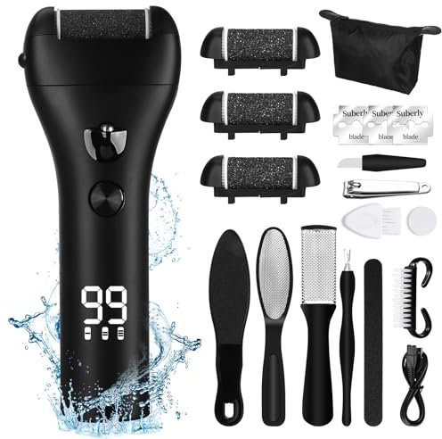 UCAMP Hornhautentferner elektrisch mit 3 Ersatzrollen,Elektrischer Hornhautentferner,Wasserdichte Hornhautraspel,Hornhaut Entfernen fuß Wiederaufladbar,Foot Callus Remover für Fußpflege