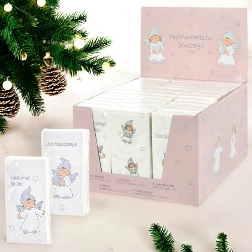 MIJOMA Lot de 10 paquets de mouchoirs en papier imprimés - 3 couches - Blanc - Cadeau de Noël, cadeau de convalescence, pratique et doux (ange gardien, 36 paquets)