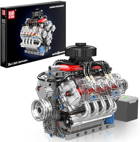 Mould King 10171 Technik V8 Motor Bausatz Bausteine Klemmbausteine Motor LSX454 V-8 Engine Kit Klemmbausteine Benzinmotor Modell für Auto LKW Fans(487 Teile)