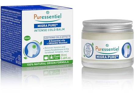Puressentiel – Maux de Tête – Migra Pure - Baume Froid Intense – Aux 8 huiles essentielles – Soulage les tensions et sensations de tête lourde – 20 ml