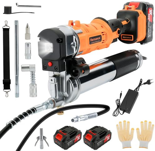 Pompe a Graisse Électrique, Kit de Pistolet à Graisse avec 2 Batteries de 4000 mAh et Chargeur, Tuyau Flexible de 39,4, Pompe à Graisse 10 000 PSI de Rangement
