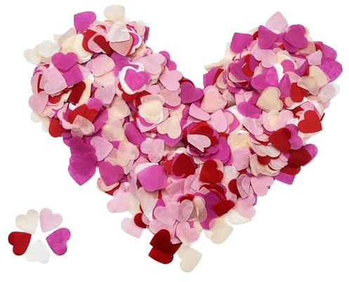 11000PCS Confeti Biodegradable en Forma de Corazón 2.5cm – 5 Colores (Rosa Melocotón, Rosa, Fucsia, Blanco, Rojo) para Boda, Fiesta, San Valentín, Despedida de Soltera