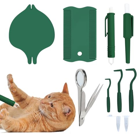 Vmiorzq Herramienta de eliminación de garrapatas para Perros | Juego de Extractor de pulgas para Gatos, Kit ergonómico Multifuncional para Eliminar pulgas y garrapatas para Perros, Gatos y hogar