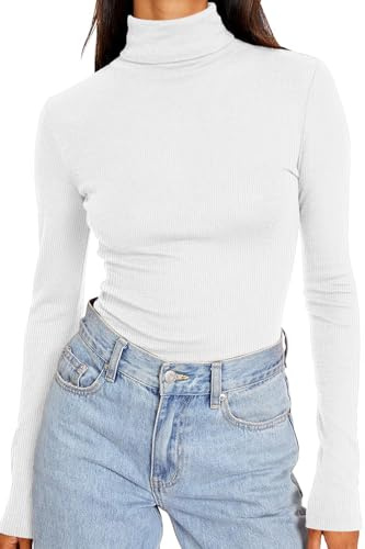DUOEASE Top Mujer Básico Sólido Cuello Alto Camiseta Manga Larga Mujer Otono Invierno Slim Fit Elegantes Camisetas